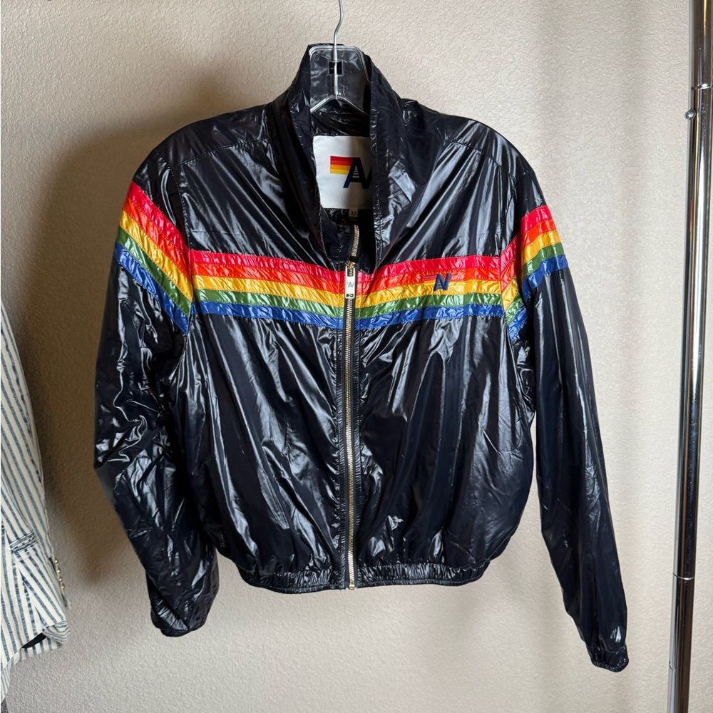 Black Windbreaker with Rainbow Stripes